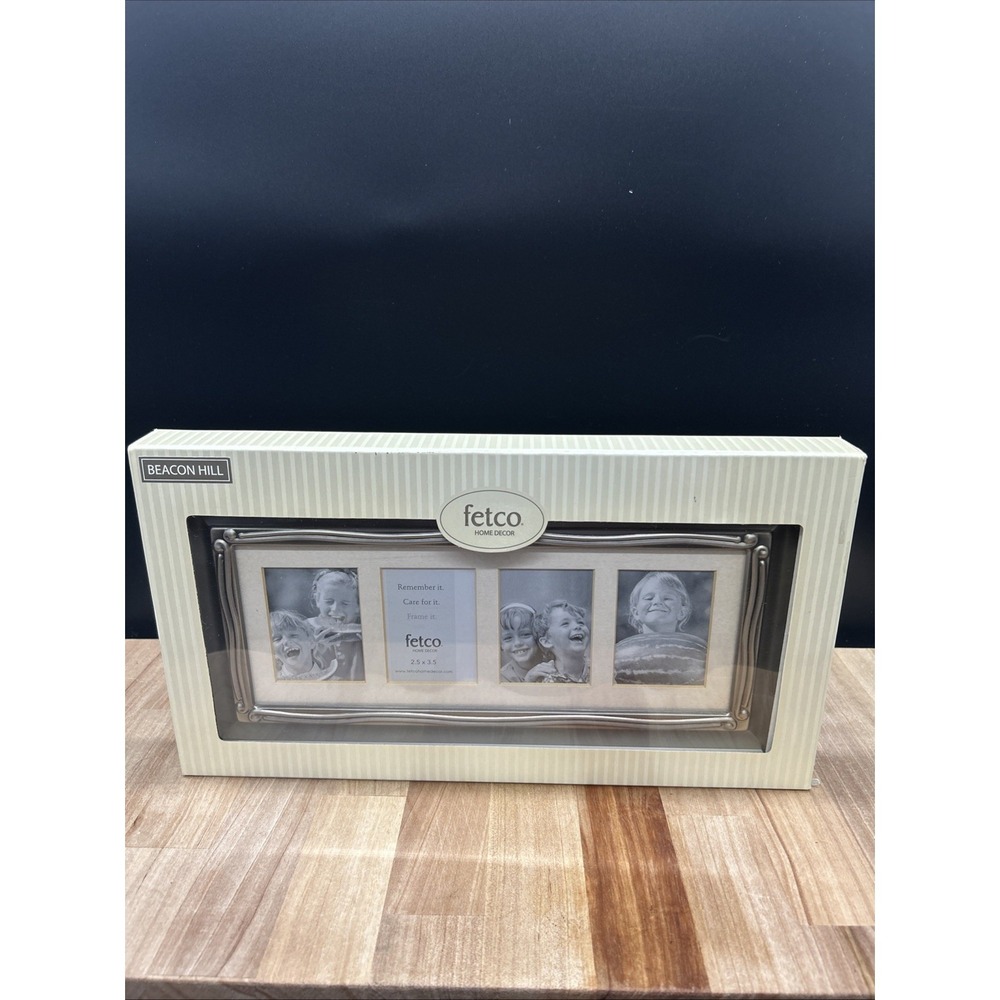 FETCO Pewter Panoramic Picture Frame 4x10 Multiple 4 Photos Matte Silver Tone